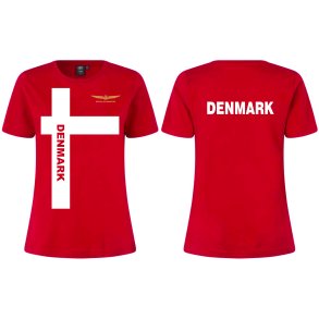 R�d T-Shirt  med DK Tryk Damemodel