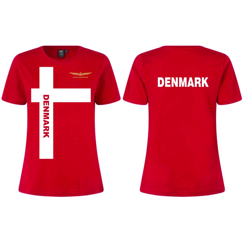 R�d T-Shirt  med DK Tryk Damemodel